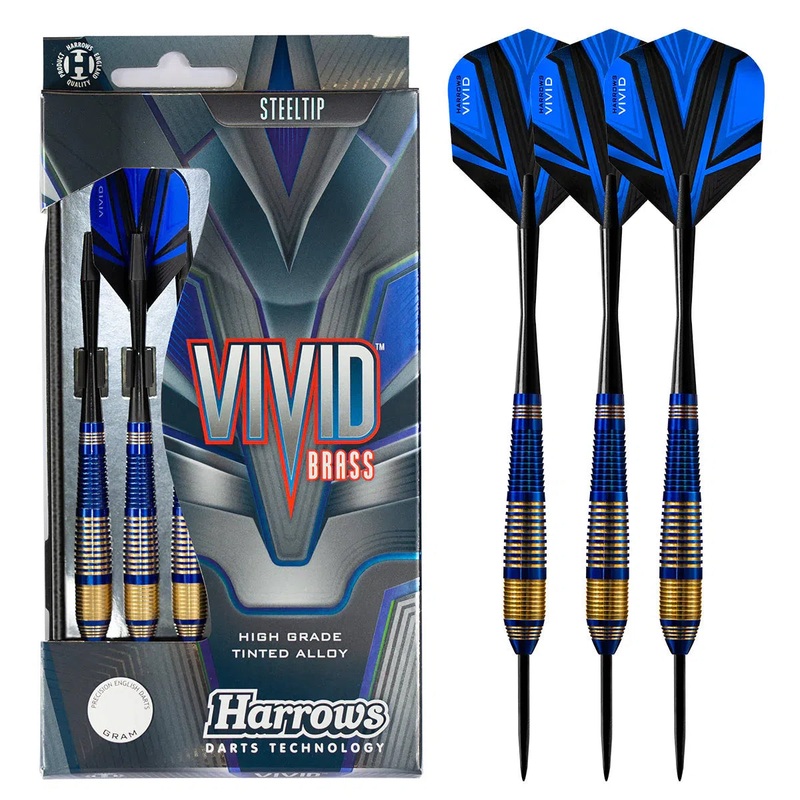 Harrows Vivid Black Brass Steel Tip Darts – Blue 21 GRAM