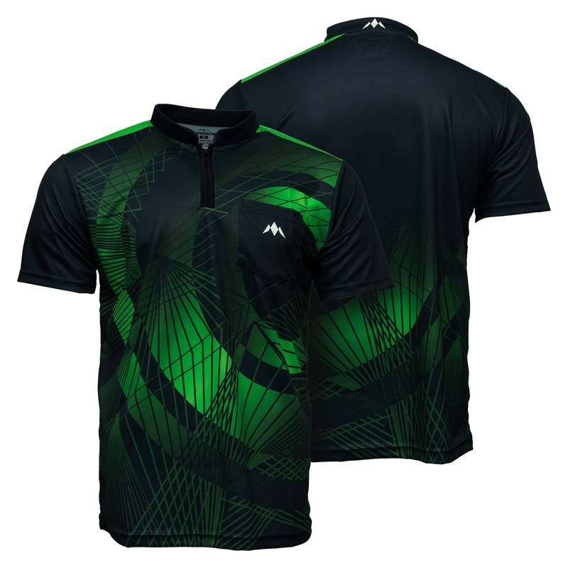 Mission Darts Orb Dart Shirt – Collarless – Lightweight – Black & Green Small