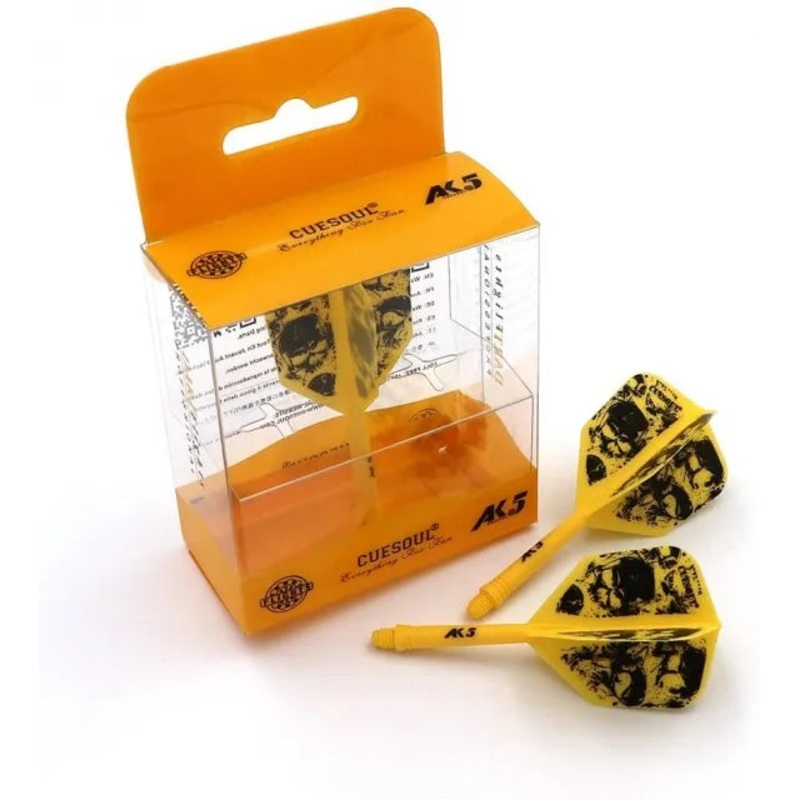 CUESOUL ROST AK5 Integrated Dart Shaft & Flight – Big Wing Shape – Long – Skulls Yellow Skeleton Yellow Long (33mm in length excluding thread) Big Wing