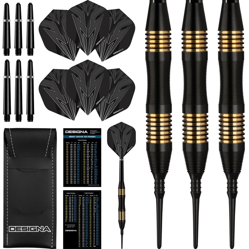*Designa Mako Darts – Soft Tip Electro Brass – Micro Grip – Black 21g