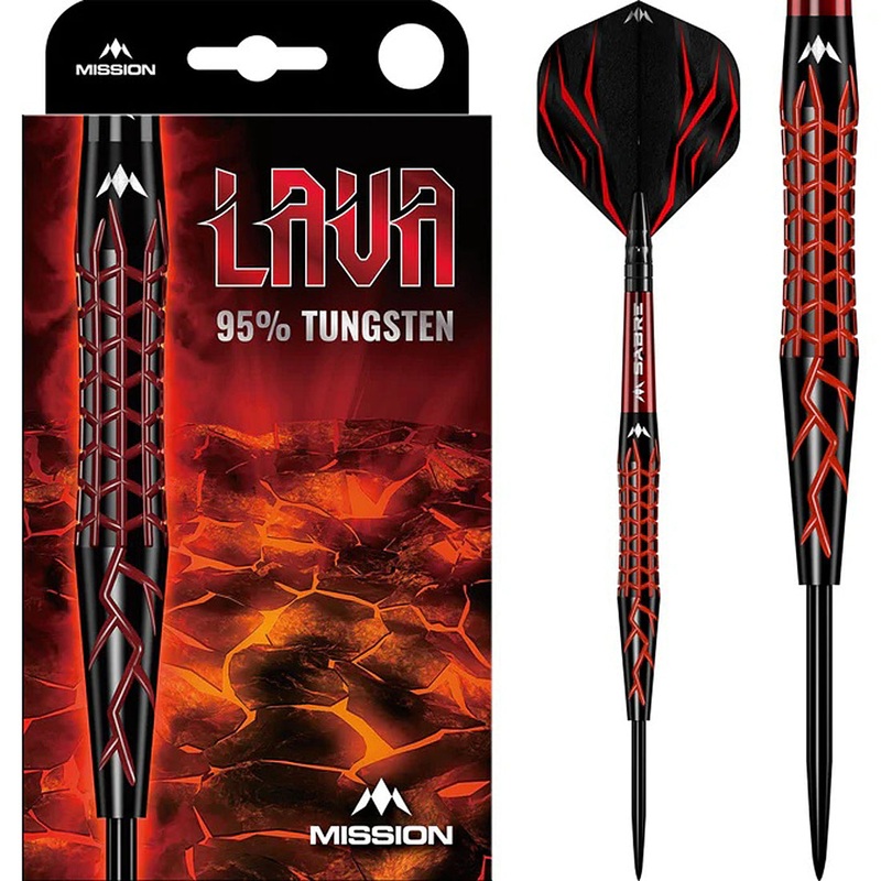 Mission Lava Darts – Steel Tip – 95% Tungsten – Black & Red Electro 22 grams