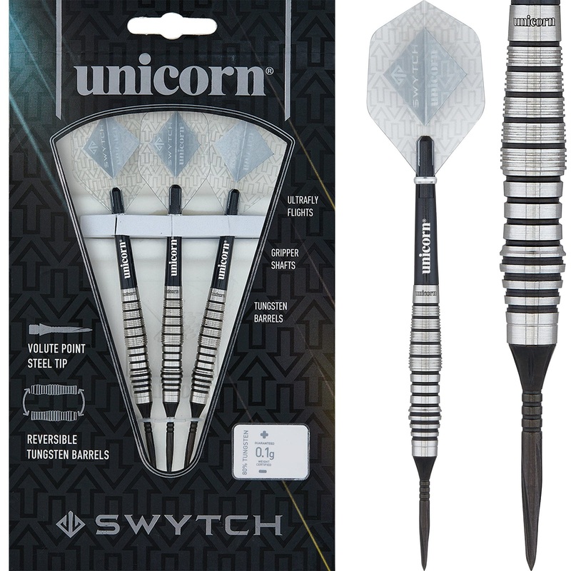 *Unicorn Swytch Darts – Steel and Soft Tip – Reversible Barrels – Black 21g