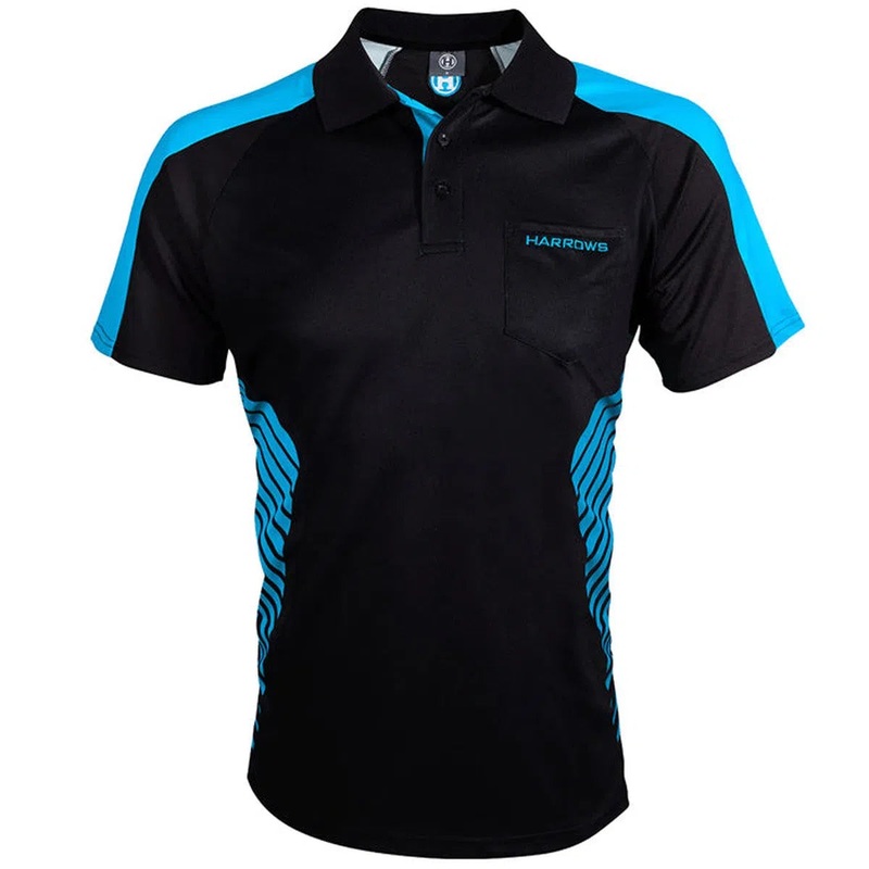 Harrows Darts Vivid Black & Aqua Darts Shirt SMALL