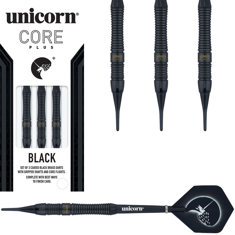 Core Plus Black Brass Style 1 Soft Tip Darts by Unicorn 16 Gram