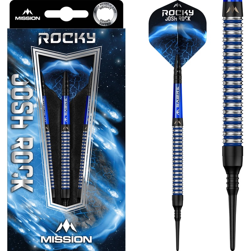 *Mission Josh Rock Darts v1 – Soft Tip – 95% – Rocky – Black & Blue – 18g 18g