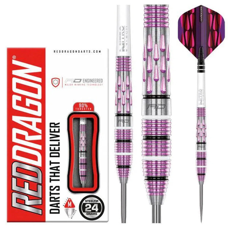 Red Dragon Artura Shocking Pink 90% Tungsten Steel Tip Darts 24 GRAM