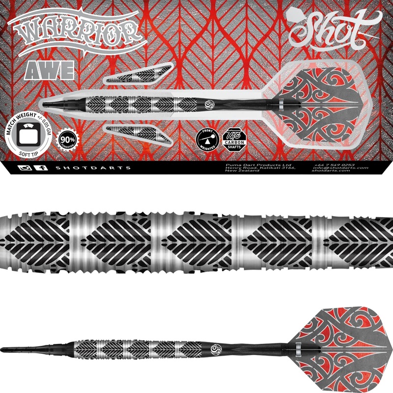 Shot – Warrior Awe Darts – Soft Tip – 90% Tungsten – 18g 20g 18 grams