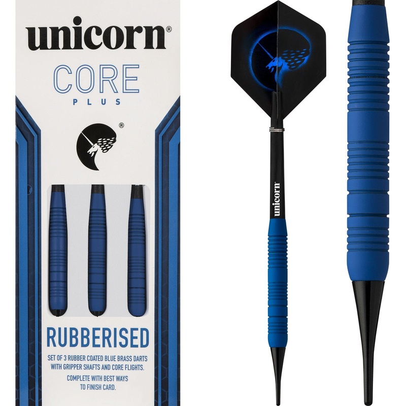 Unicorn Core Plus Rubberised Darts – Soft Tip – Blue 16g