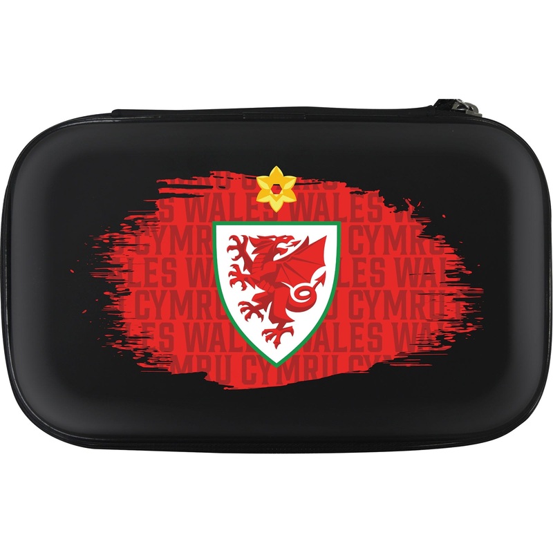 Wales FA – Cymru – Large Darts Case – Black – W4 – Welsh Crest on Word Art – Red
