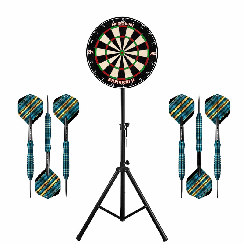 Mission Samurai II Dartboard & Stand Set – Dart Board, Stand & 2 sets of Brass Darts