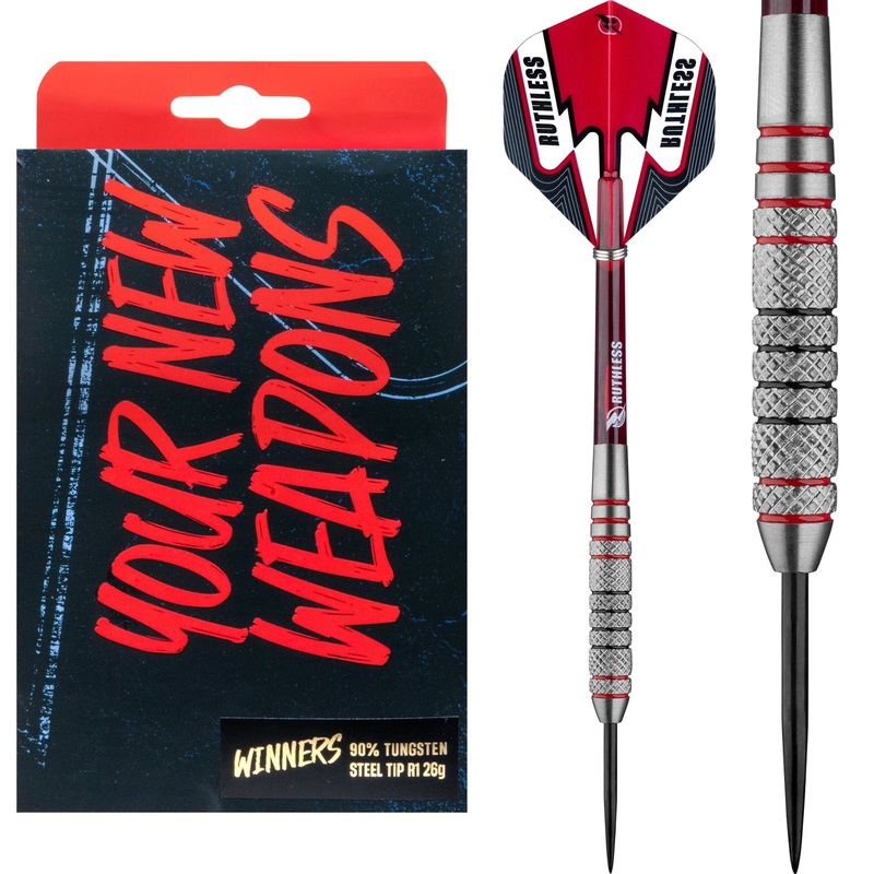 Ruthless Winners Darts – Steel Tip – Knurled – Black & Red – 26g 26g
