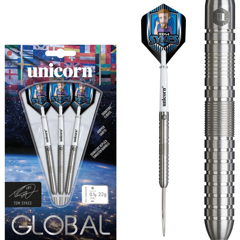 Tom Sykes 90% Tungsten Steel Tip Darts by Unicorn 22 Gram