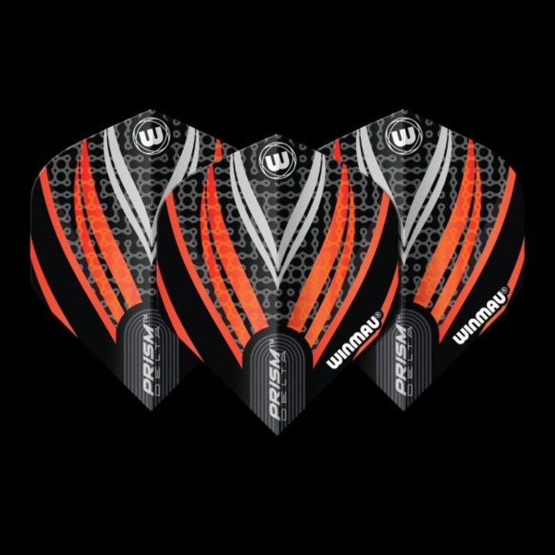 Winmau Prism Delta Black, White & Orange Extra Thick Flights Standard 100 Micron Poly metronic extra thick