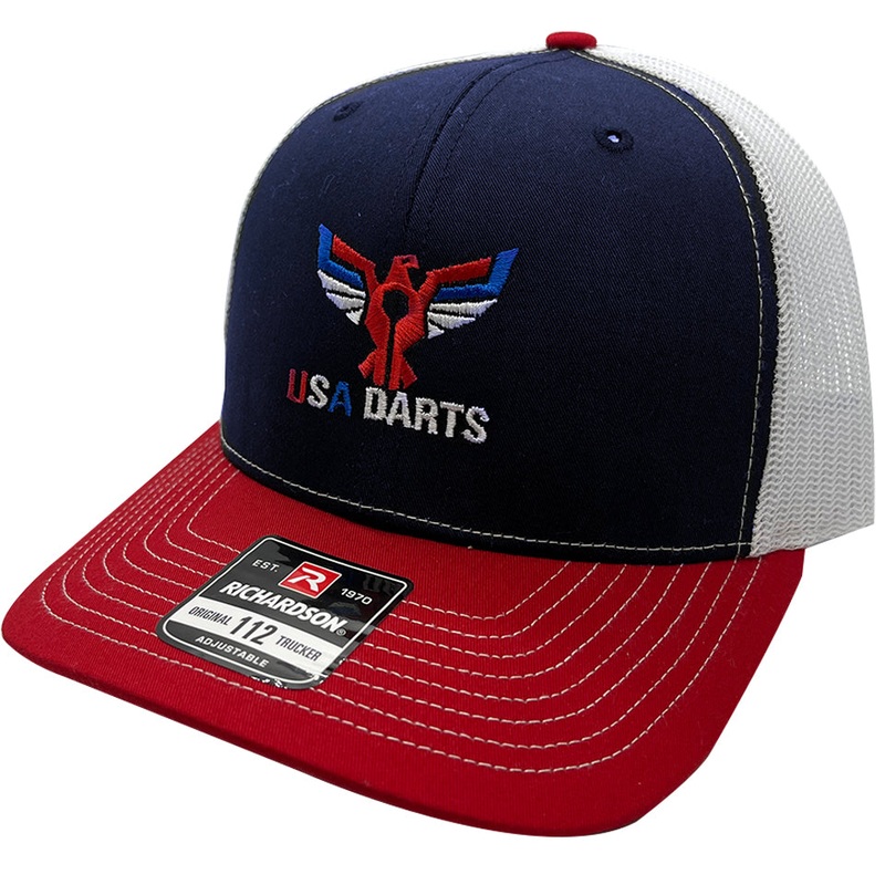 USA Darts Richardson 112 Snapback Trucker Hat – Red, White, Navy
