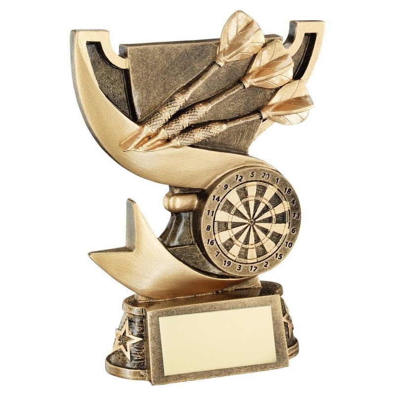*Cup Ribbon with Dartboard – Bronze Resin Trophy Award Large