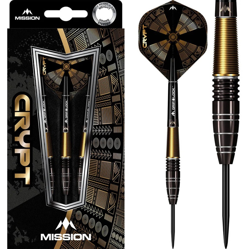 Mission Crypt Darts – Steel Tip 24 gram – M1 – Black & Gold 90% Tungsten
