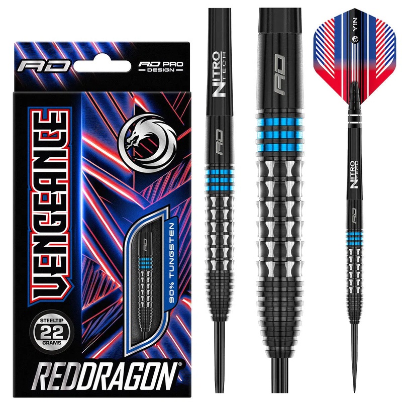 Red Dragon Vengeance Blue 90% Tungsten Steel Tip Darts 22 GRAM