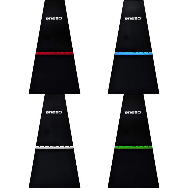 One80 Rubber Dart Mat with Oche – Floor Protection – Black – 300x62cm – Slim Red