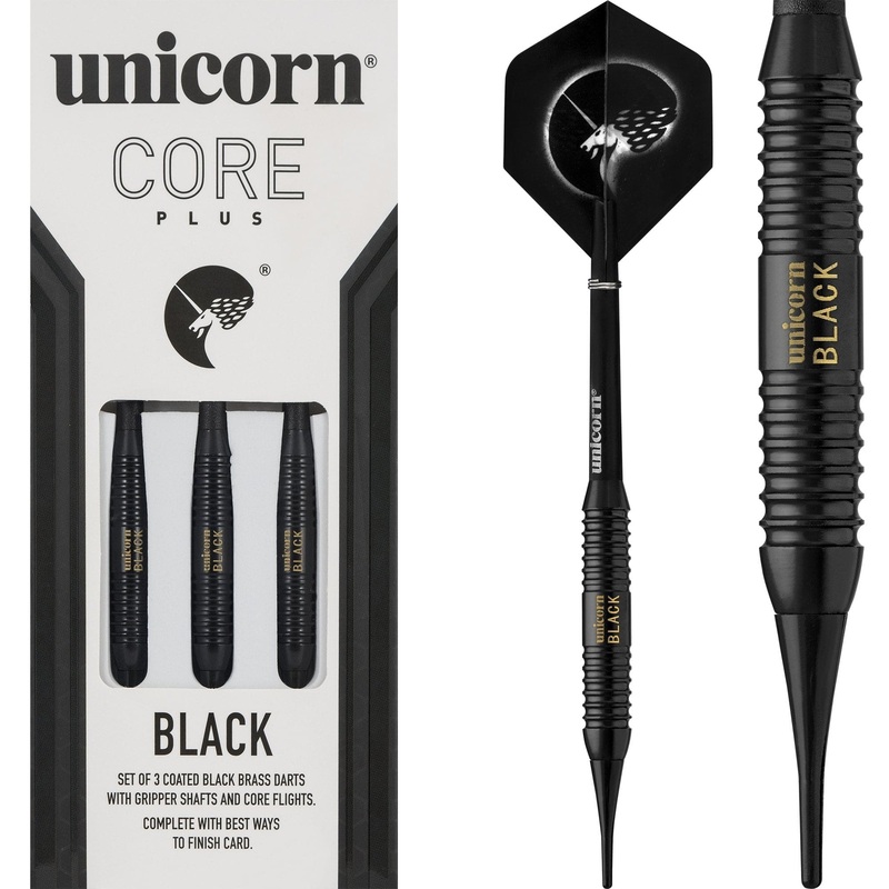 Unicorn Core Plus Black Brass Darts – Soft Tip – Twin Ring 17g