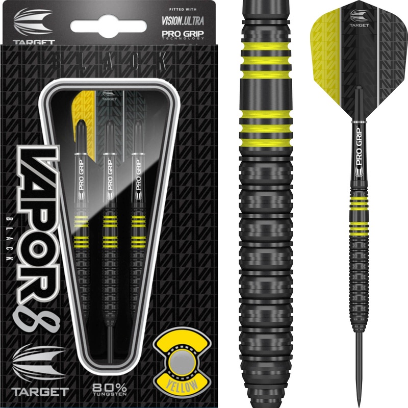 Target – Vapor 8 Black & Yellow Darts – Steel Tip – 80% Tungsten – 22g 24g 22 grams
