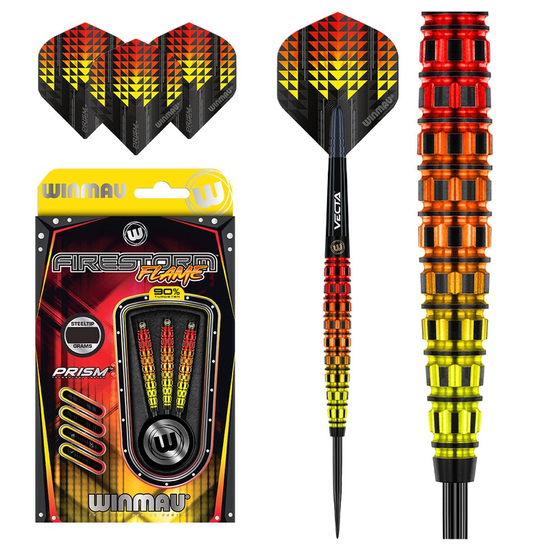 Firestorm Flame Tapered 90% Tungsten Steel Tip Darts by Winmau 21 Gram