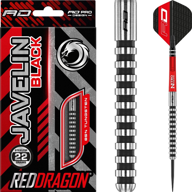 Red Dragon – Javelin Black Darts – Steel Tip – 85% Tungsten – 20g 22g 24g 26g 20 grams