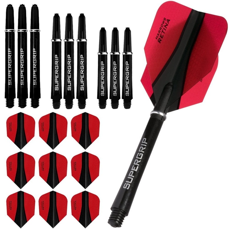 Harrows Retina-X Dart Flights and Shafts Combo Kit – 3 Sets – Red