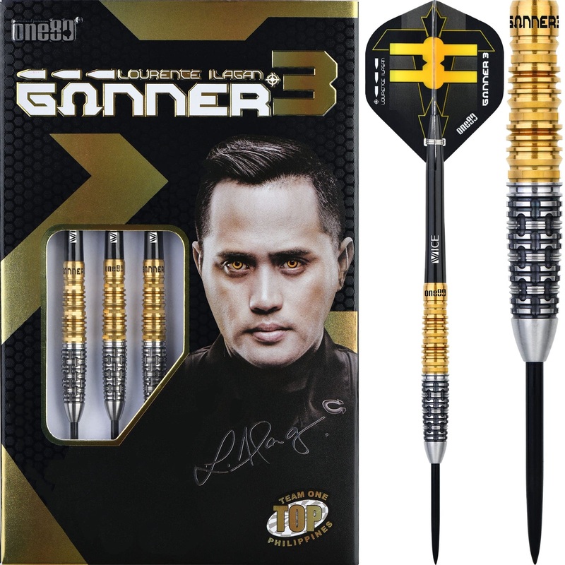 One80 Gunner III Darts – Steel Tip – Lourence Ilagan – Black & Gold 22g