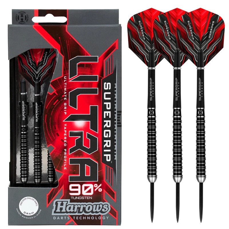 Harrows Supergrip Ultra – Steel Tip Darts – 90% Tungsten – 30g