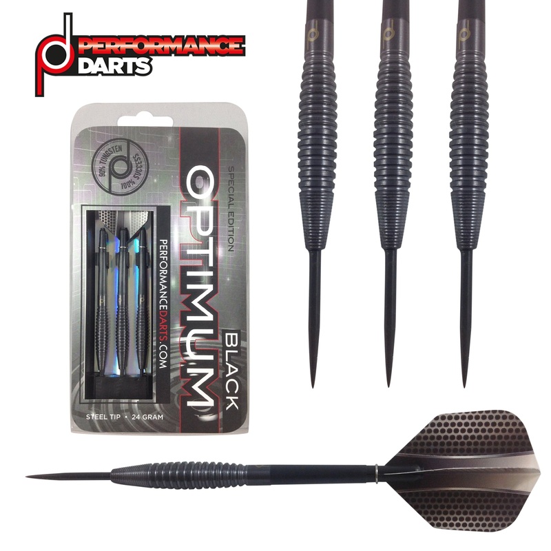 Optimum Black 90% Tungsten Steel Tip Darts by Performance Darts 22 Gram