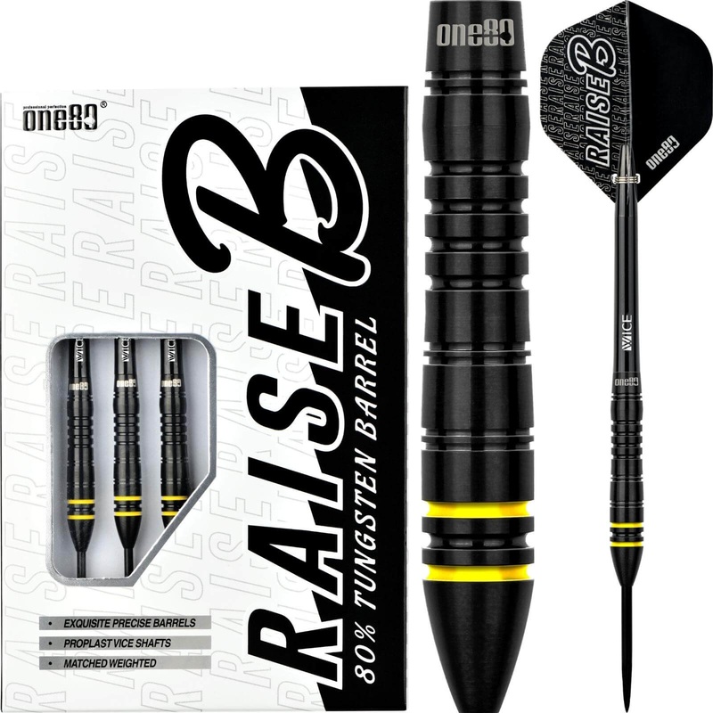 One80 – Raise B Darts – Yellow – Steel Tip – 80% Tungsten – 21g 23g 21 grams