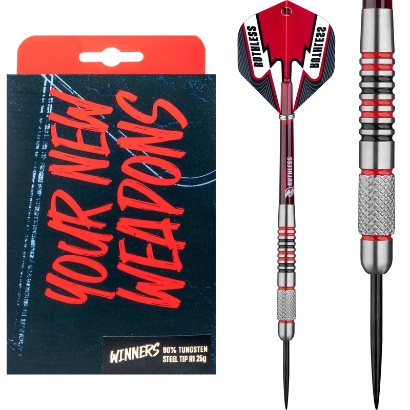 Ruthless Winners Darts – Steel Tip – Front Knurl – Black & Red – 25g 25g