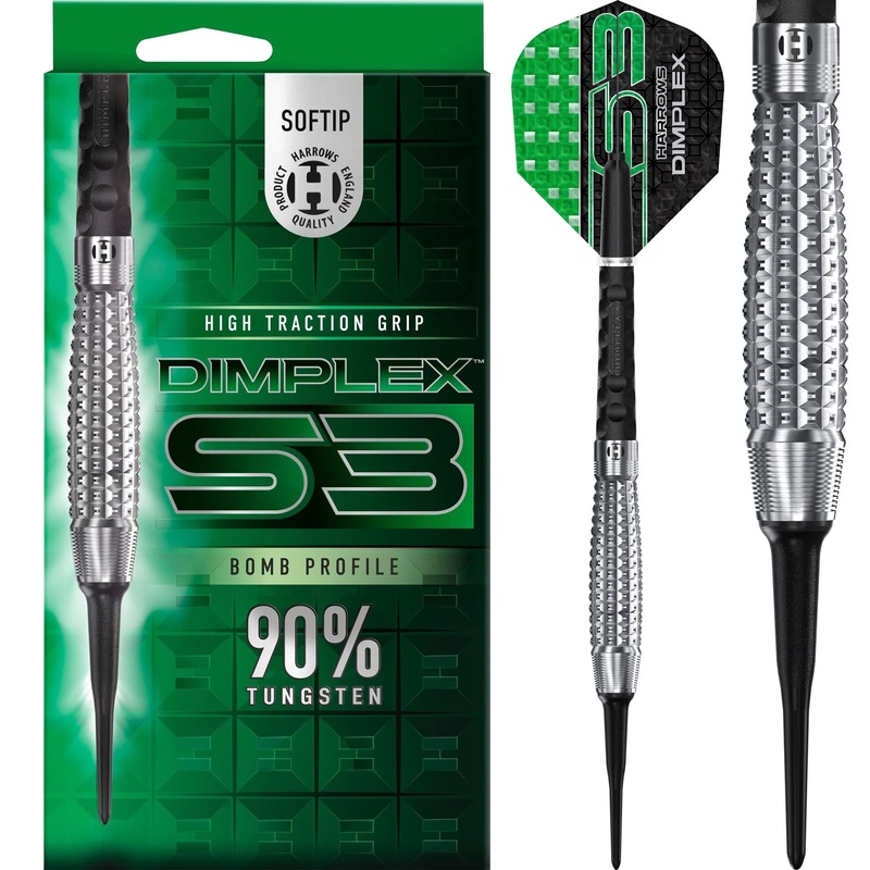 Harrows Dimplex S3 Darts – Soft Tip – 90% Tungsten – Bomb 18g