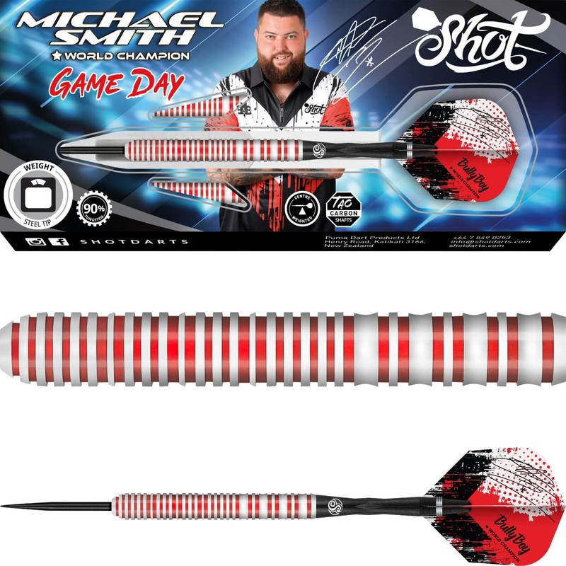 Shot – Michael Smith Game Day Darts – Steel Tip – 90% Tungsten – 21g 22g 23g 24g 25g 26g 21 grams
