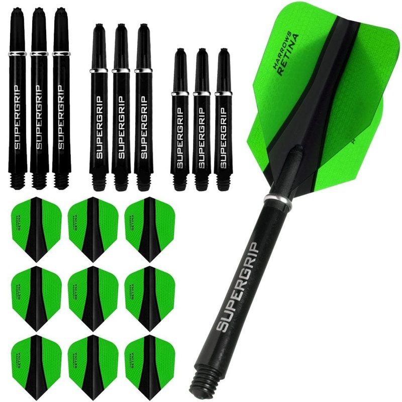 Harrows Retina-X Dart Flights and Shafts Combo Kit – 3 Sets – Green