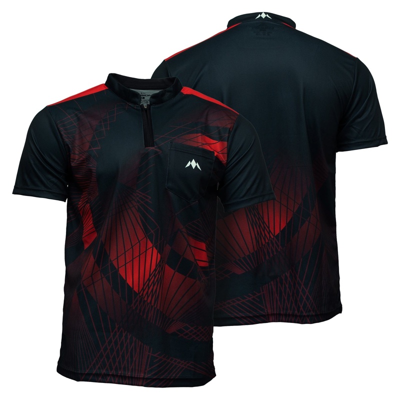 Mission Darts Orb Dart Shirt – Collarless – Lightweight – Black & Red – Youth Medium