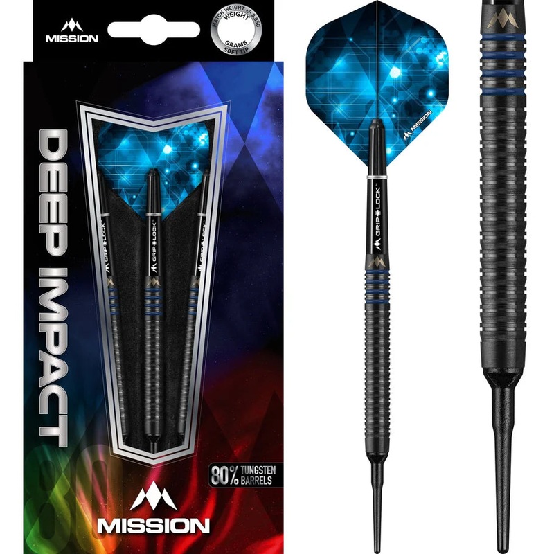 Mission Deep Impact Soft Tip Darts M4 -80% Tungsten Black & Blue – 21gm