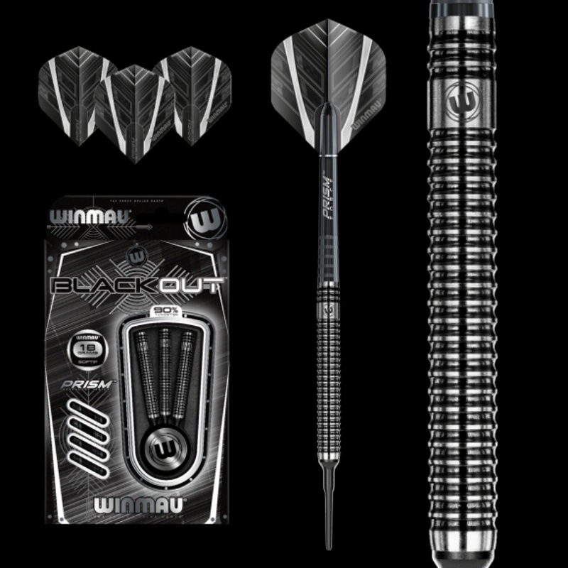 Winmau Blackout Steel Tip Dart Set 18 gram 90% Tungsten alloy SOFT TIP