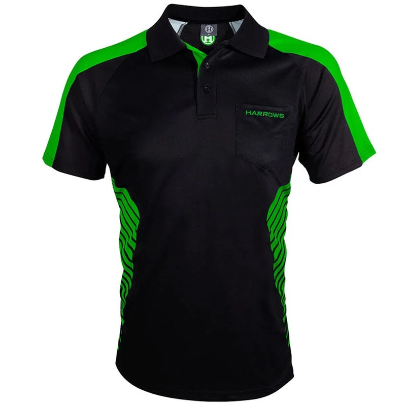 Harrows Darts Vivid Black & Green Darts Shirt SMALL