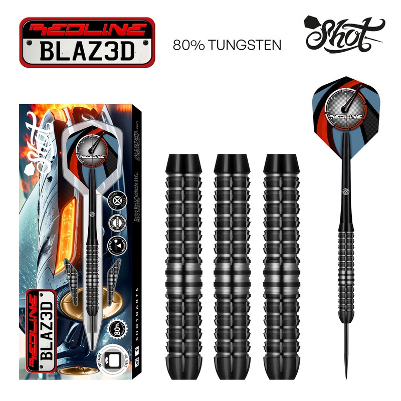 Shot Redline BLAZ3D Steel Tip Dart Set-80% Tungsten Barrels-24gm