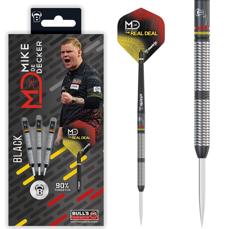 BULL’S Mike de Decker Darts – Steel Tip – 90% Tungsten – Black 22g