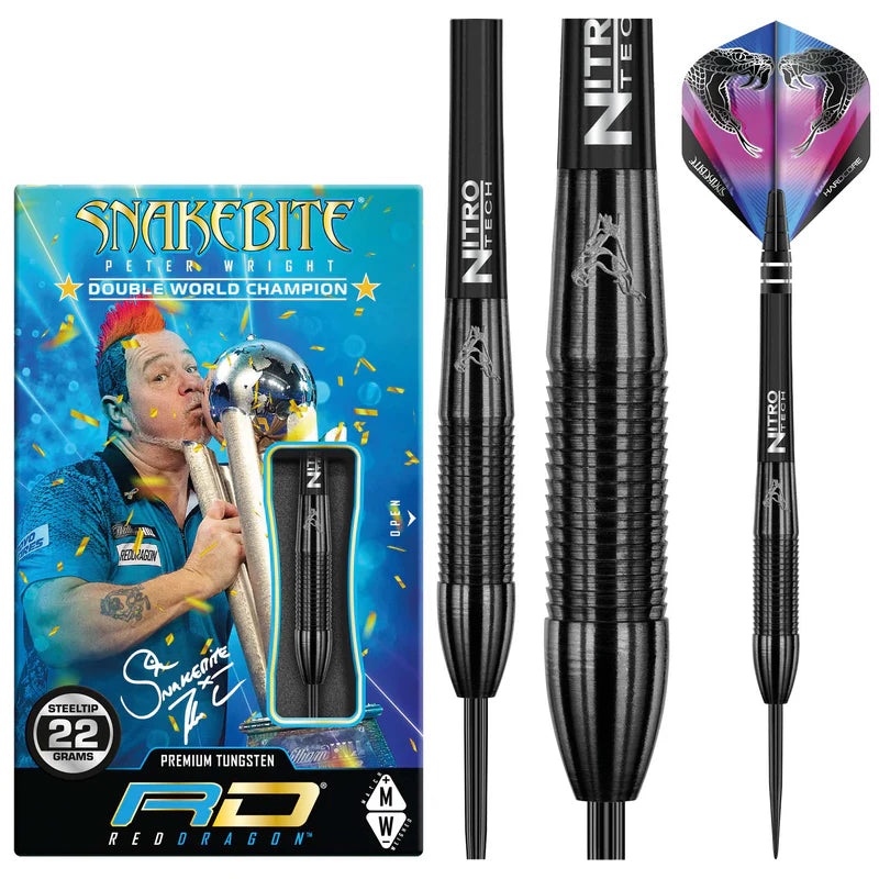 Red Dragon Peter Wright Snakebite 3 Black Steel Tip Darts 26 grams