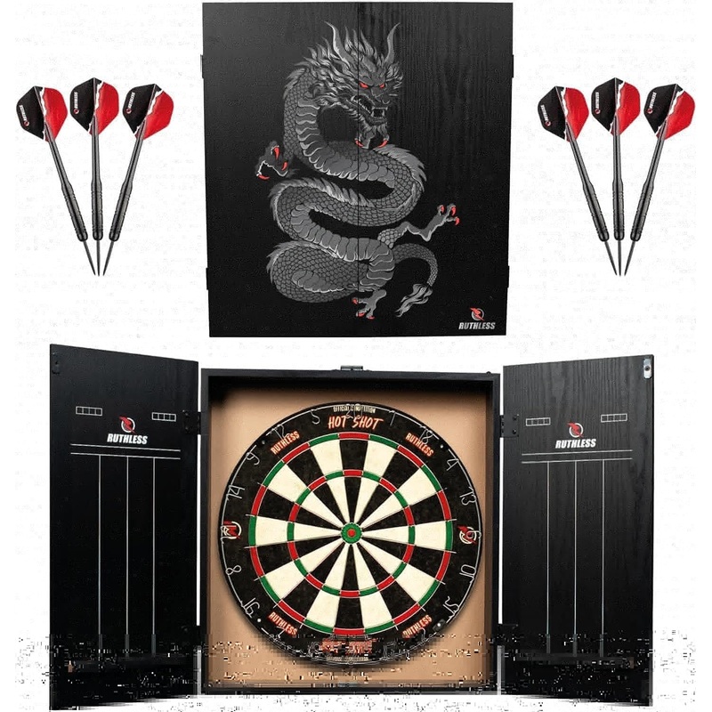 Ruthless Animal Home Darts Centre – Hotshot Dartboard in Cabinet – Dragon