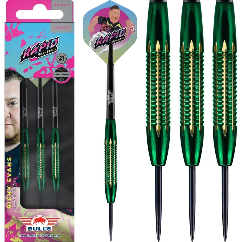 Bulls Ricky Evans Darts – Steel Tip – Shell Coated Brass – Rapid – Green 21g
