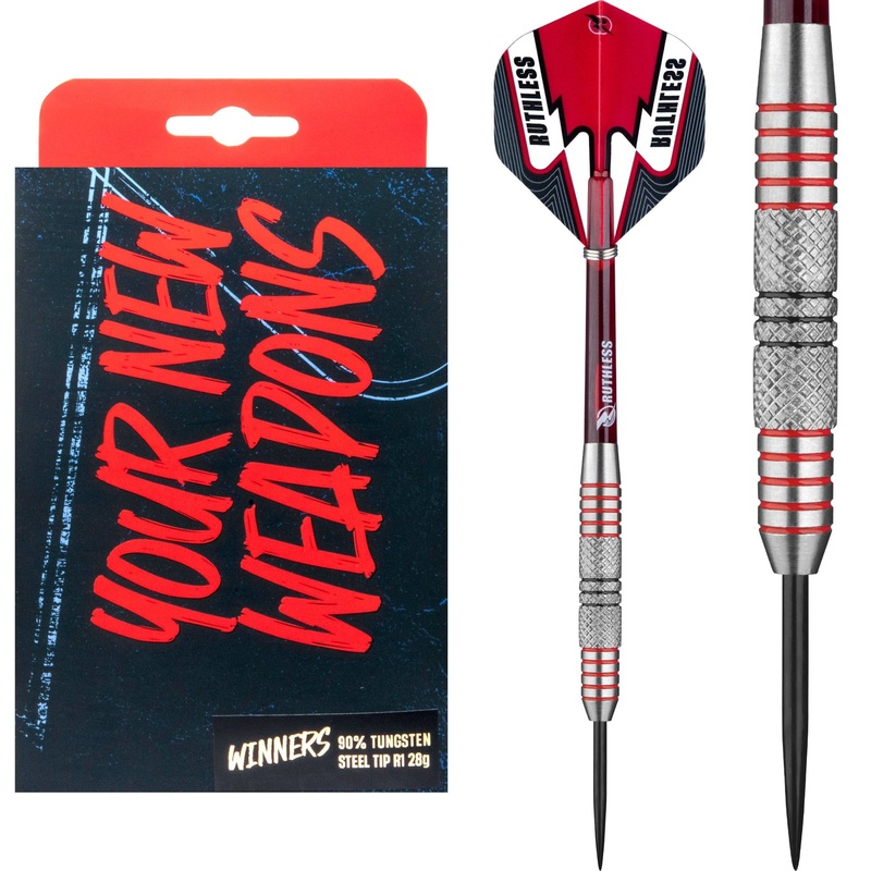 Ruthless Winners Darts – Steel Tip – Centre Knurl – Black & Red – 28g 28g