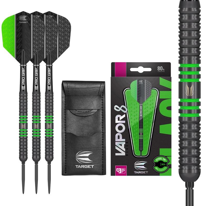 Vapor 8 Swiss Point Black with Green Rings Steel Tip Darts by Target – Vapor8 22 Gram