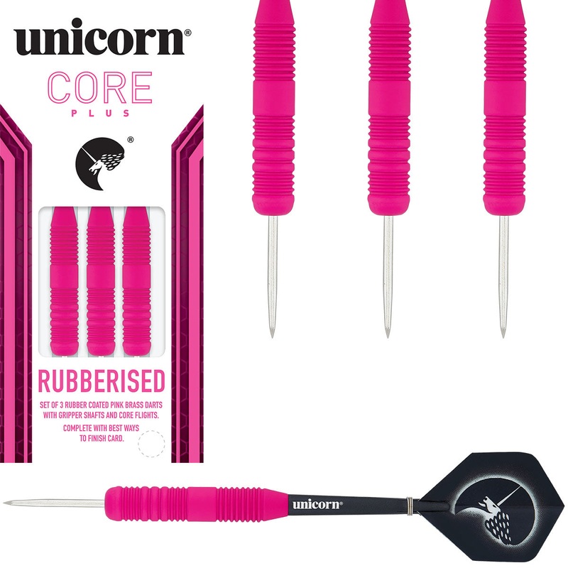 Core Plus Pink Rubber Coated Brass Steel Tip Darts by Unicorn 22 Gram