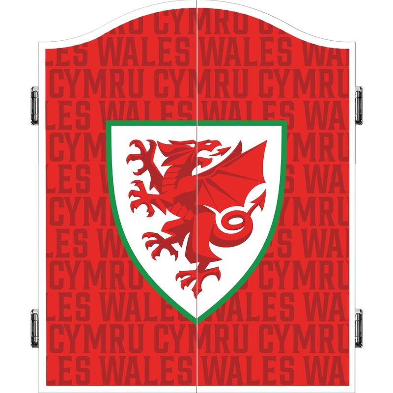 Wales FA – Dartboard Cabinet – Official Licensed – Welsh  Cymru – C2 – Red – Crest on Word Art