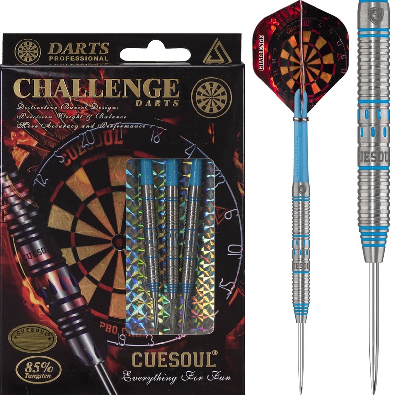 *Cuesoul – Steel Tip Tungsten Darts – Challenge – Multi Ring – Tapered – Blue 22g