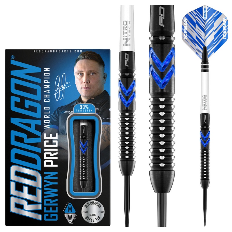 Gerwyn Price Blue Ice SE 90% Tungsten Steel Tip Darts by Red Dragon 22 Gram